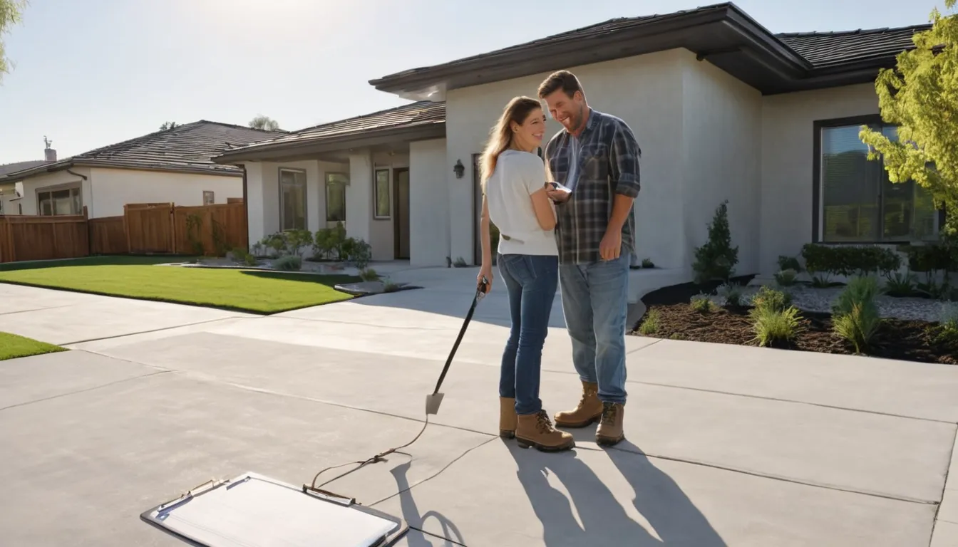A new broom-finished concrete driveway beside a stucco ranch home in Livermore